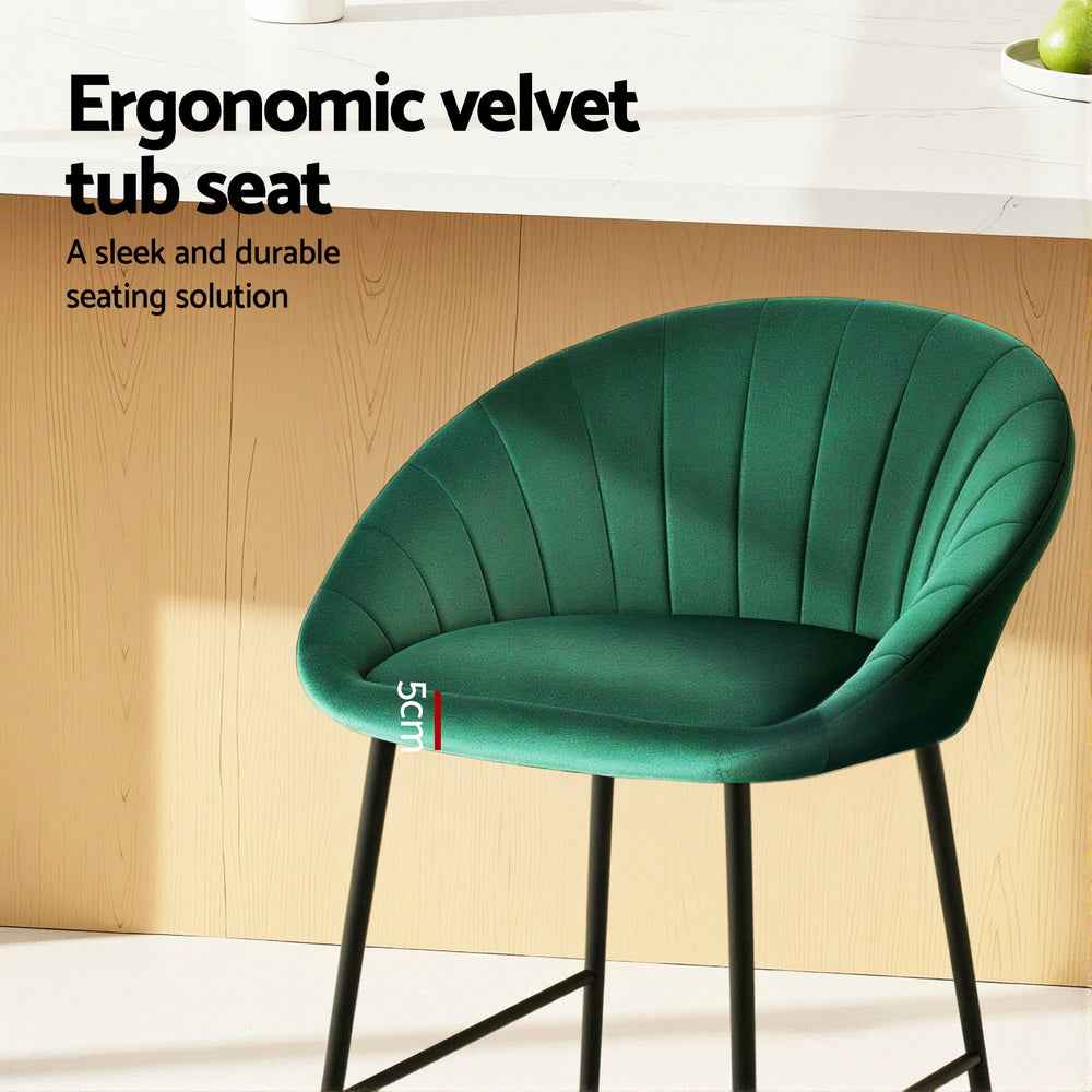 Artiss 4x Bar Stools Kitchen Dining Chair Counter Stool Tub Velvet Metal Green