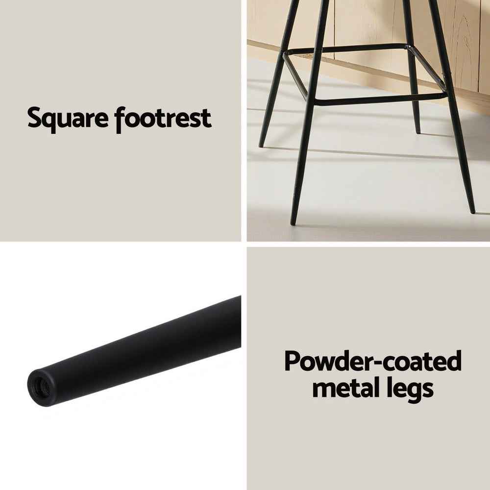 Artiss 2x Bar Stools Kitchen Dining Chair Counter Stool Woven Velvet Metal Ivory