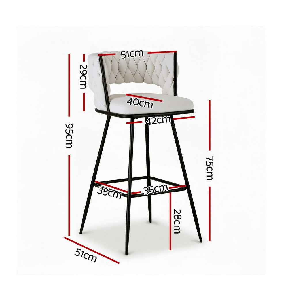 Artiss 4x Bar Stools Kitchen Dining Chair Counter Stool Woven Velvet Metal Ivory