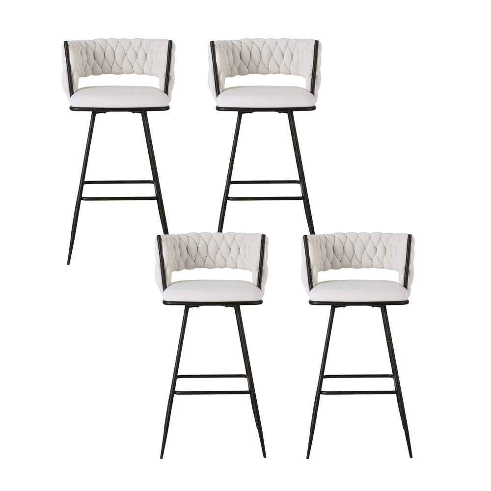 Artiss 4x Bar Stools Kitchen Dining Chair Counter Stool Woven Velvet Metal Ivory