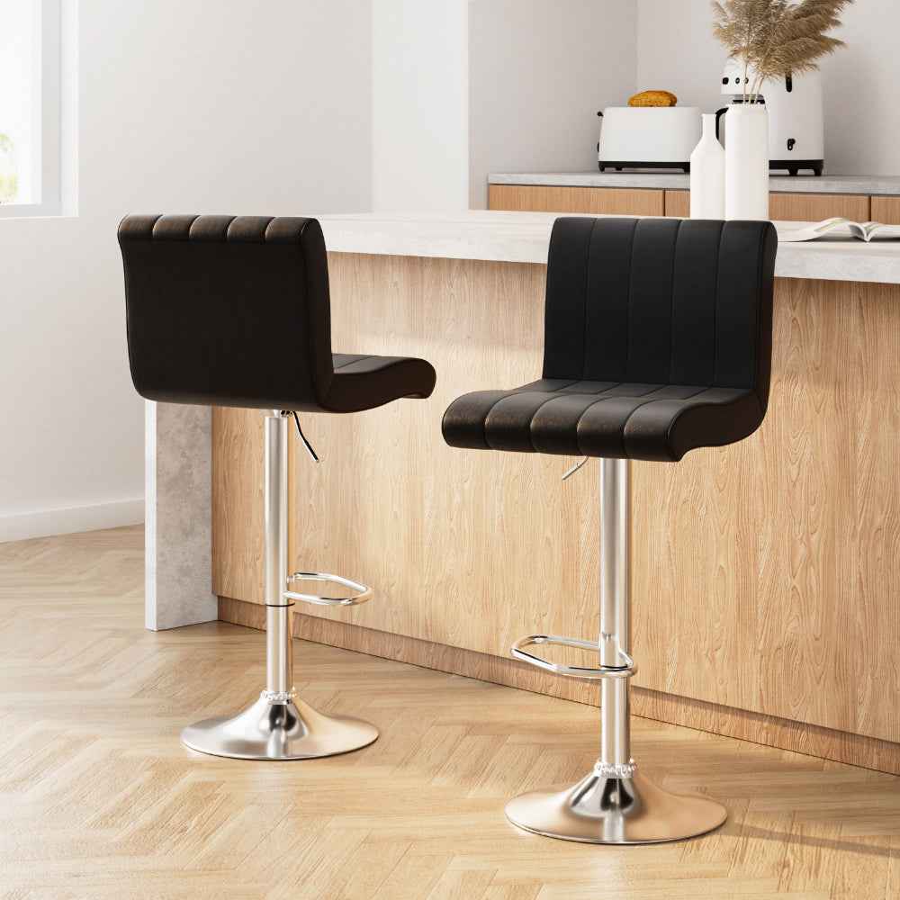 Artiss 2x Bar Stools Gas Lift Leather Chairs Black
