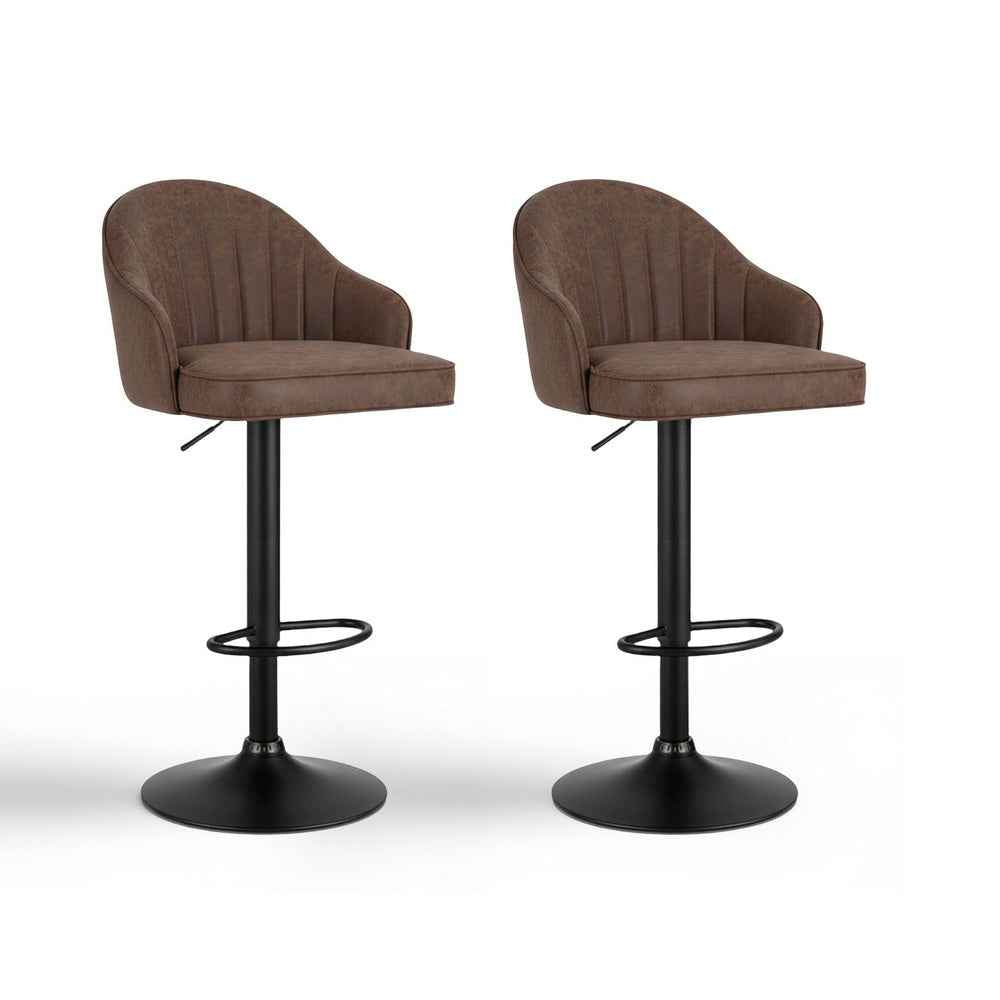 Artiss 2x Bar Stools Kitchen Swivel Gas Lift Counter Chair Shell Leather Brown