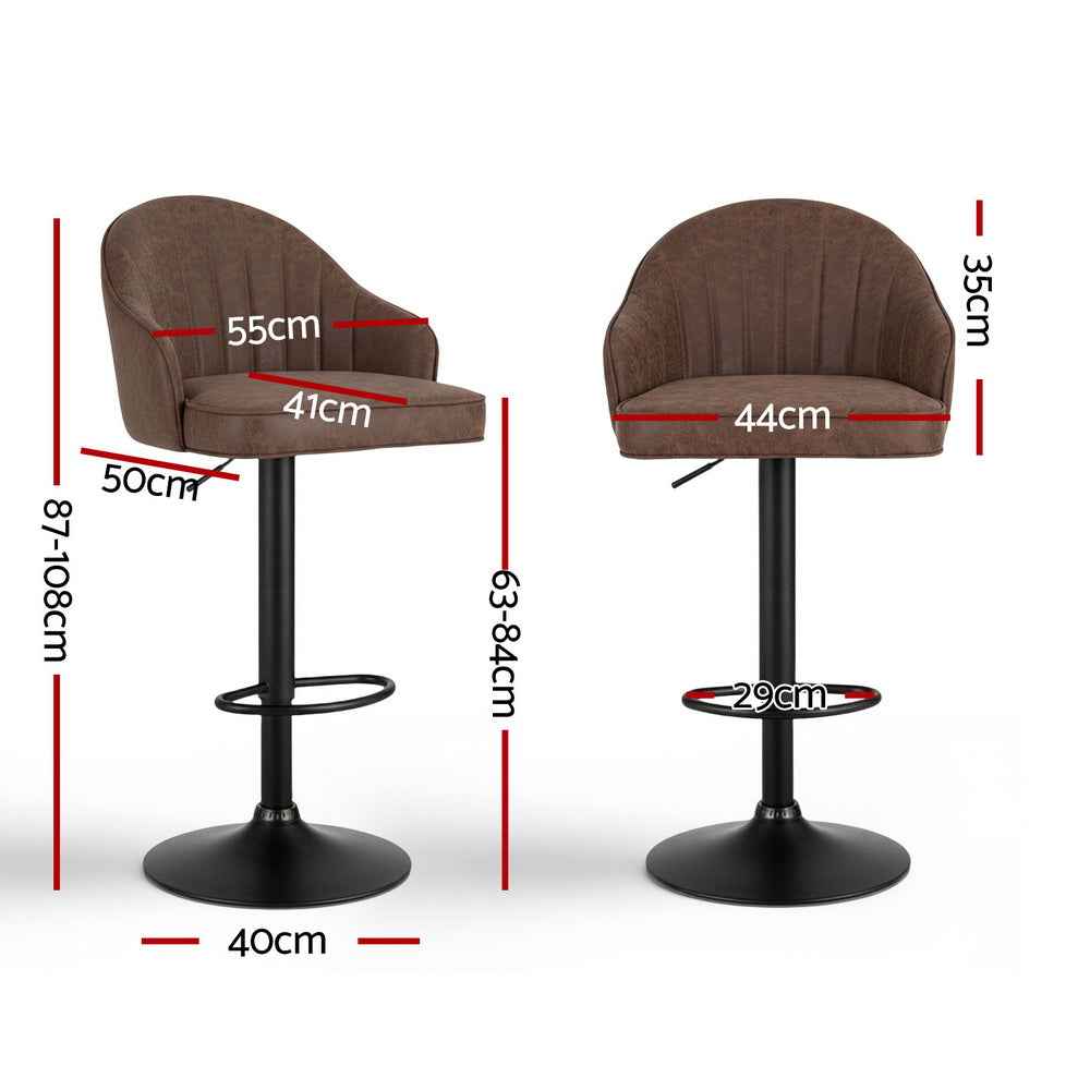 Artiss 2x Bar Stools Kitchen Swivel Gas Lift Counter Chair Shell Leather Brown