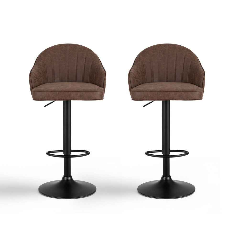 Artiss 2x Bar Stools Kitchen Swivel Gas Lift Counter Chair Shell Leather Brown