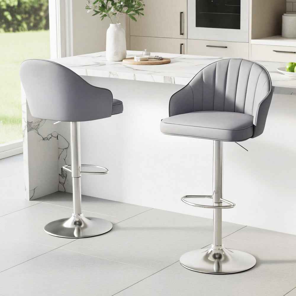 Artiss 2x Bar Stools Kitchen Swivel Gas Lift Counter Chair Shell Leather Grey