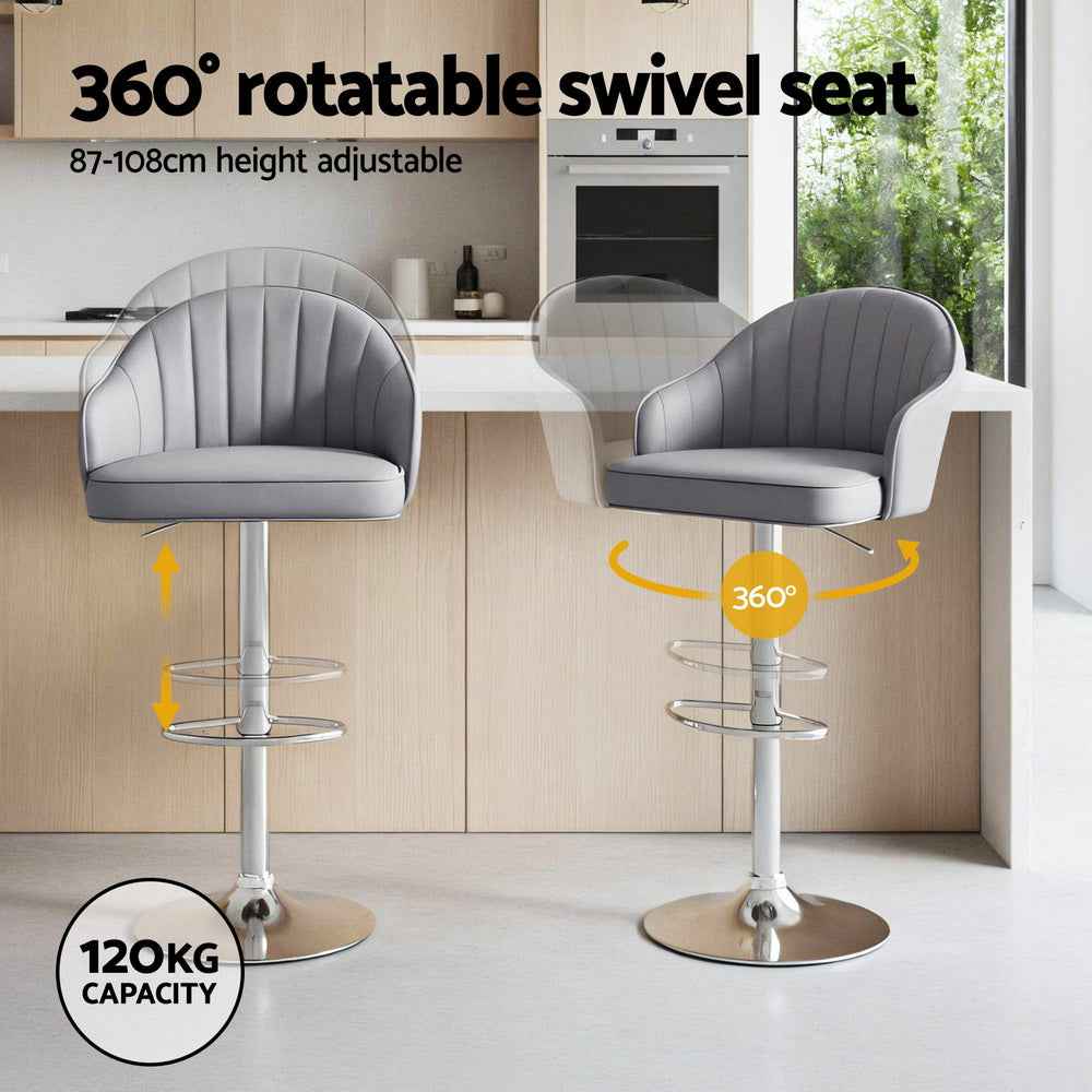 Artiss 4x Bar Stools Kitchen Swivel Gas Lift Counter Chair Shell Leather Grey