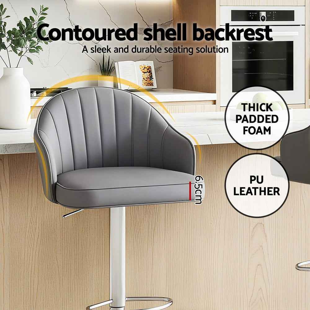 Artiss 4x Bar Stools Kitchen Swivel Gas Lift Counter Chair Shell Leather Grey