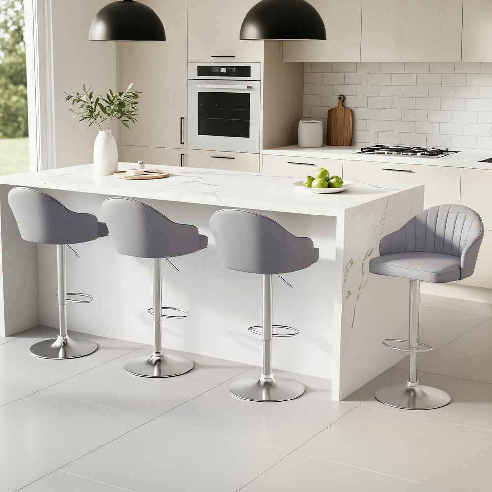 Artiss 4x Bar Stools Kitchen Swivel Gas Lift Counter Chair Shell Leather Grey