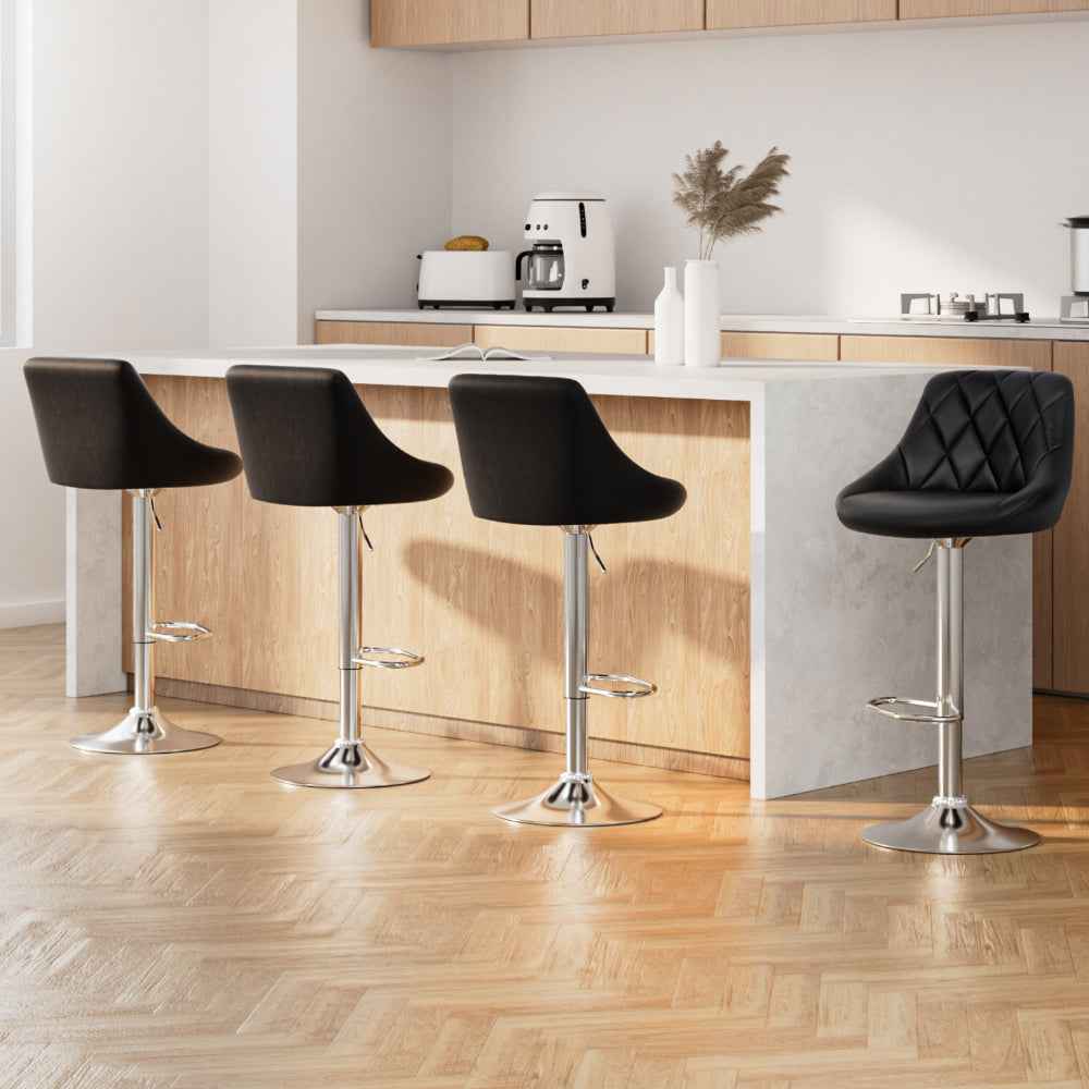 Artiss 4x Bar Stools Leather Padded Gas Lift Black
