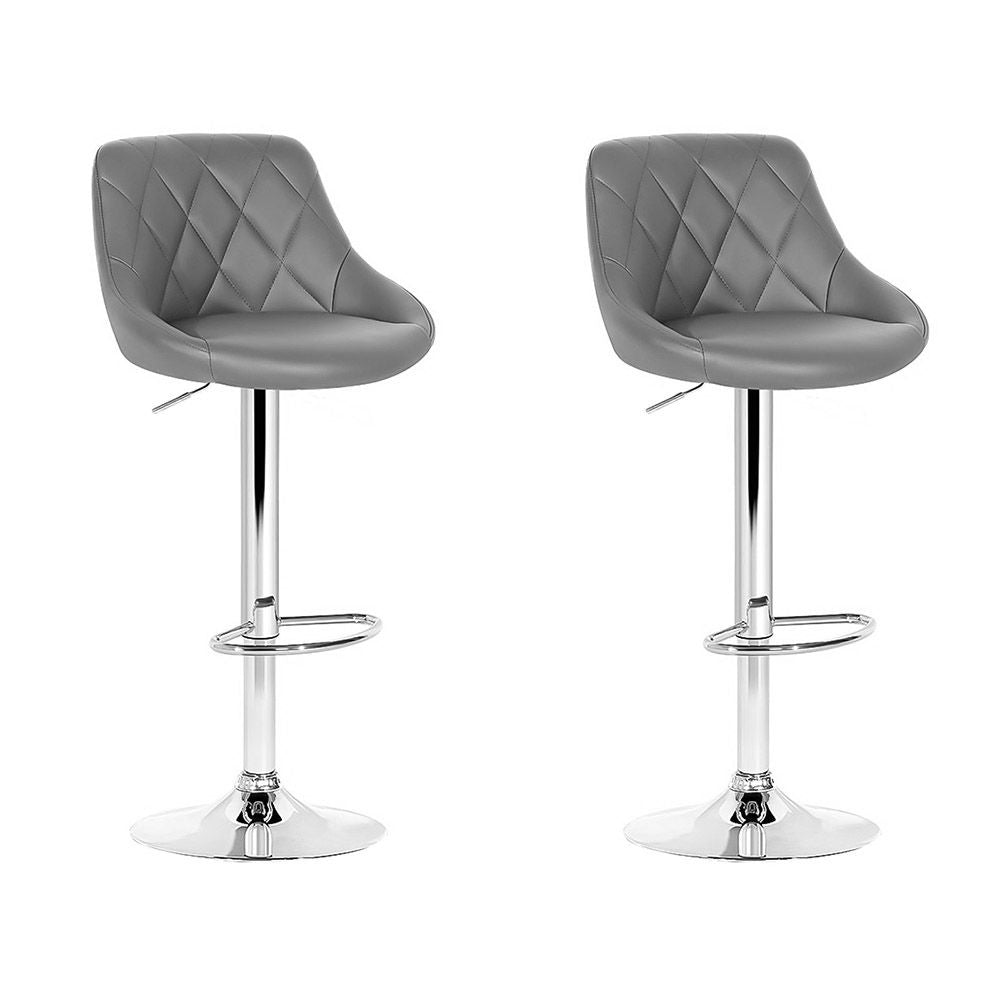 Taburetes de bar Artiss 2x de cuero acolchados con elevación a gas en color gris
