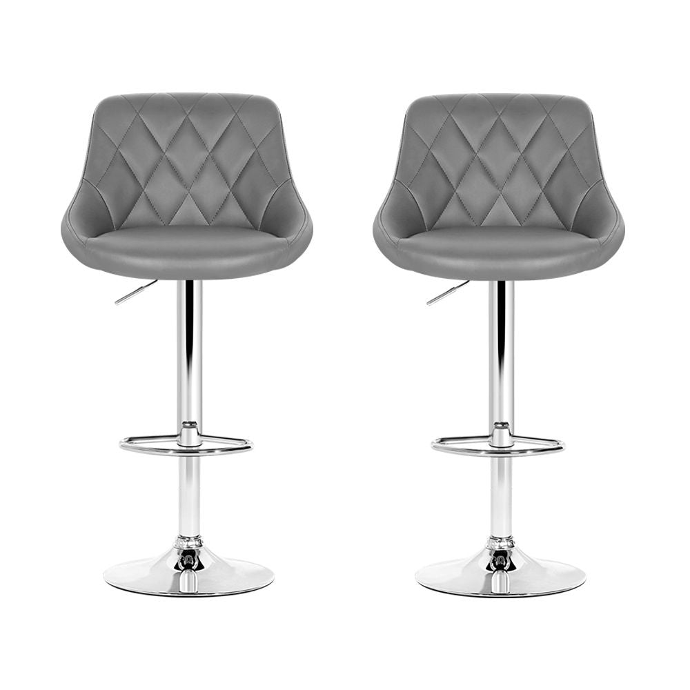 Taburetes de bar Artiss 2x de cuero acolchados con elevación a gas en color gris