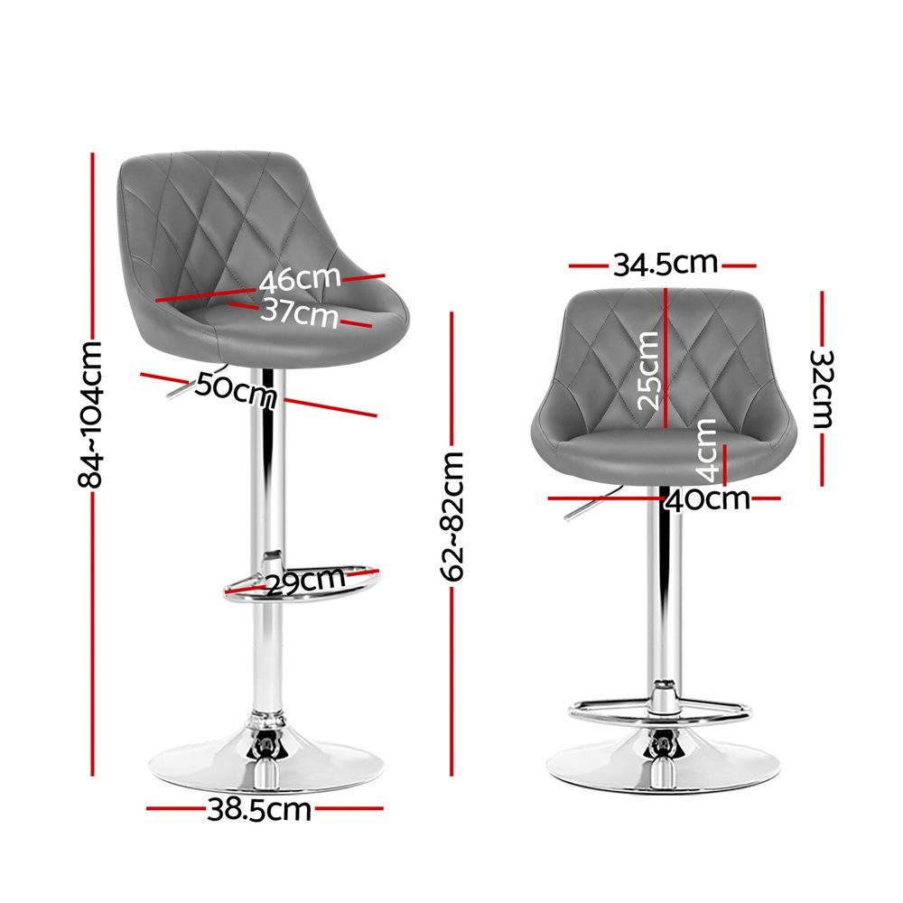 Taburetes de bar Artiss 4x de cuero acolchados con elevación a gas en color gris