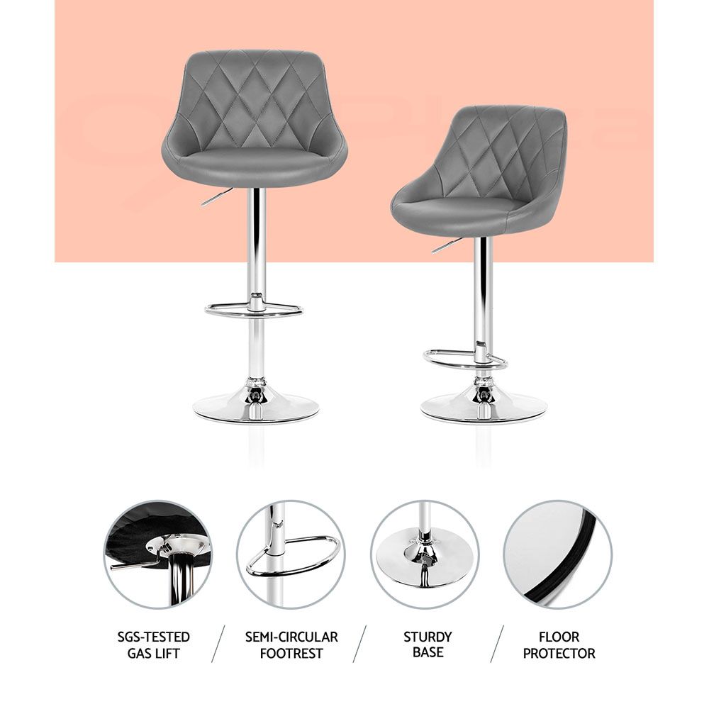 Taburetes de bar Artiss 4x de cuero acolchados con elevación a gas en color gris