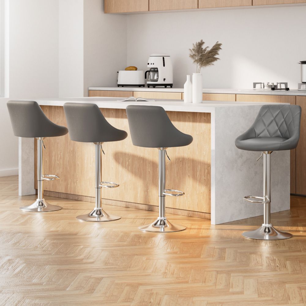 Taburetes de bar Artiss 4x de cuero acolchados con elevación a gas en color gris