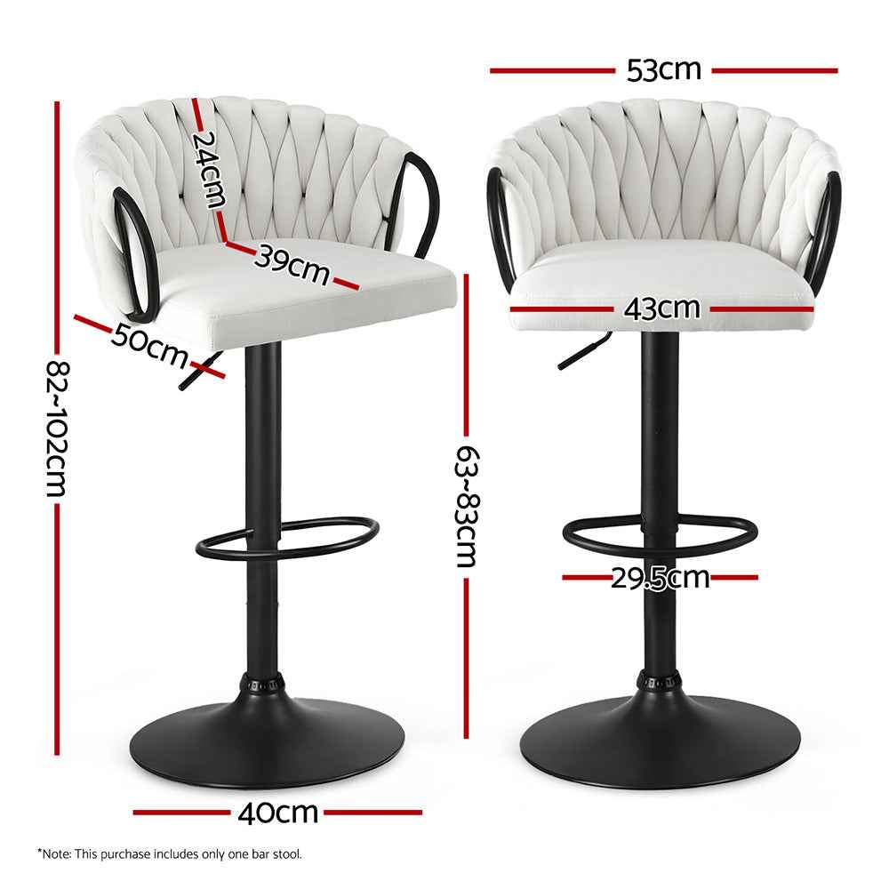 Artiss 1x Bar Stool Single Kitchen Dining Chair Counter Stool Woven Velvet Ivory