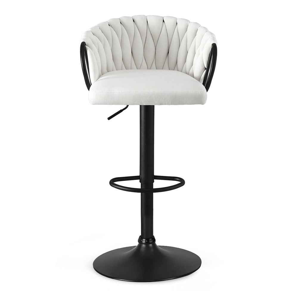 Artiss 1x Bar Stool Single Kitchen Dining Chair Counter Stool Woven Velvet Ivory