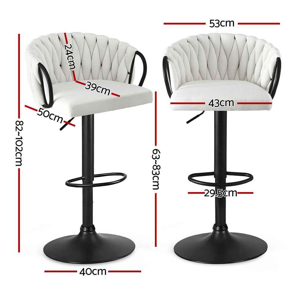 Artiss Bar Stool x2 Kitchen Dining Chair Counter Gaslift Woven Velvet Ivory