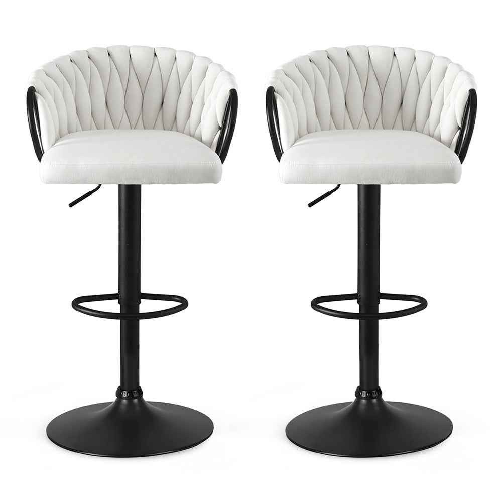 Artiss Bar Stool x2 Kitchen Dining Chair Counter Gaslift Woven Velvet Ivory