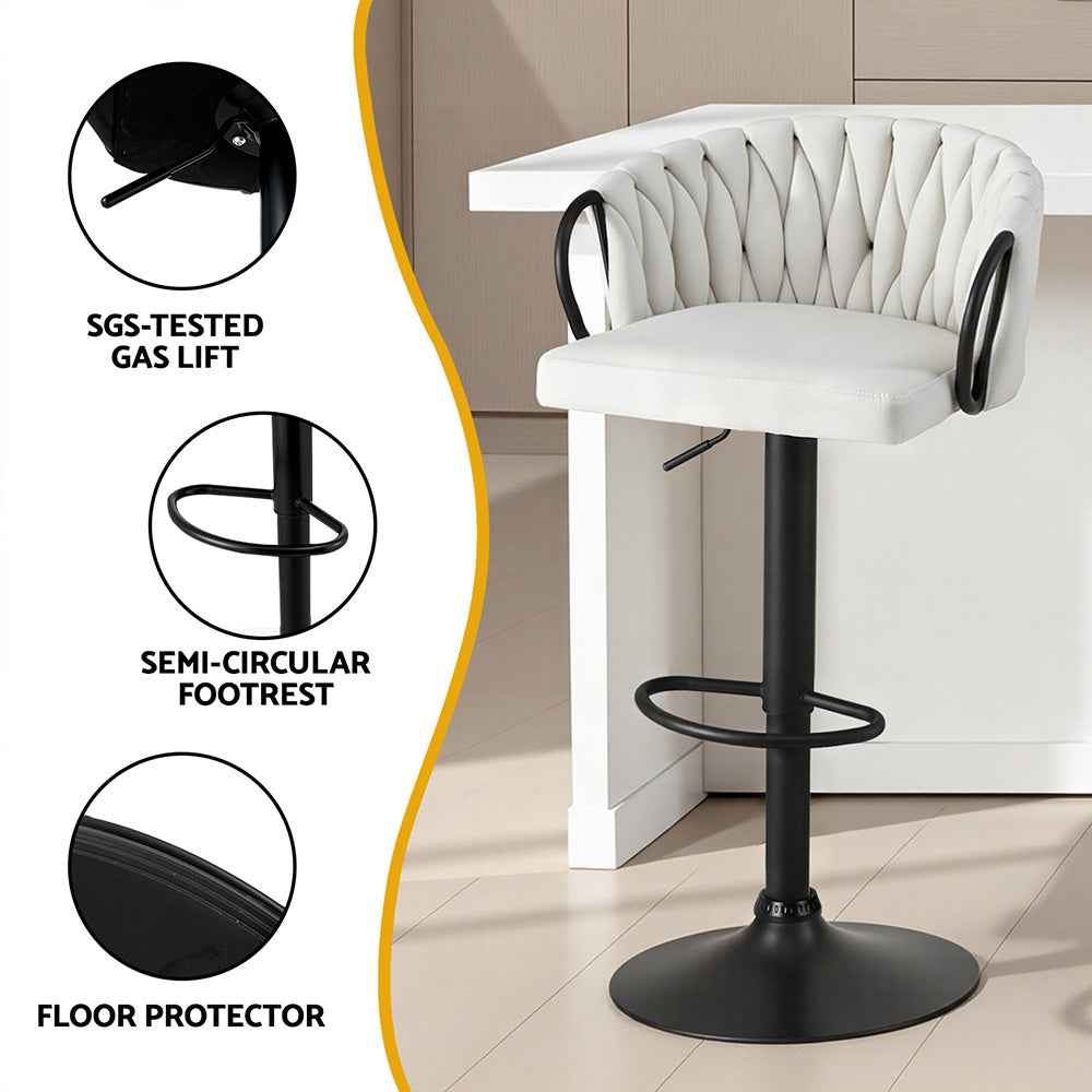 Artiss Bar Stool x2 Kitchen Dining Chair Counter Gaslift Woven Velvet Ivory