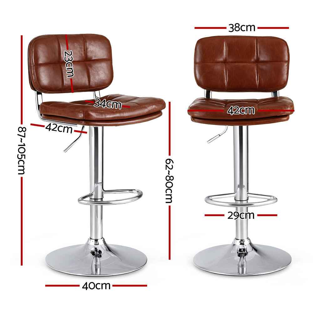 Artiss 2x Bar Stools Kitchen Swivel Gas Lift Counter Chair Tuft PU Leather Brown