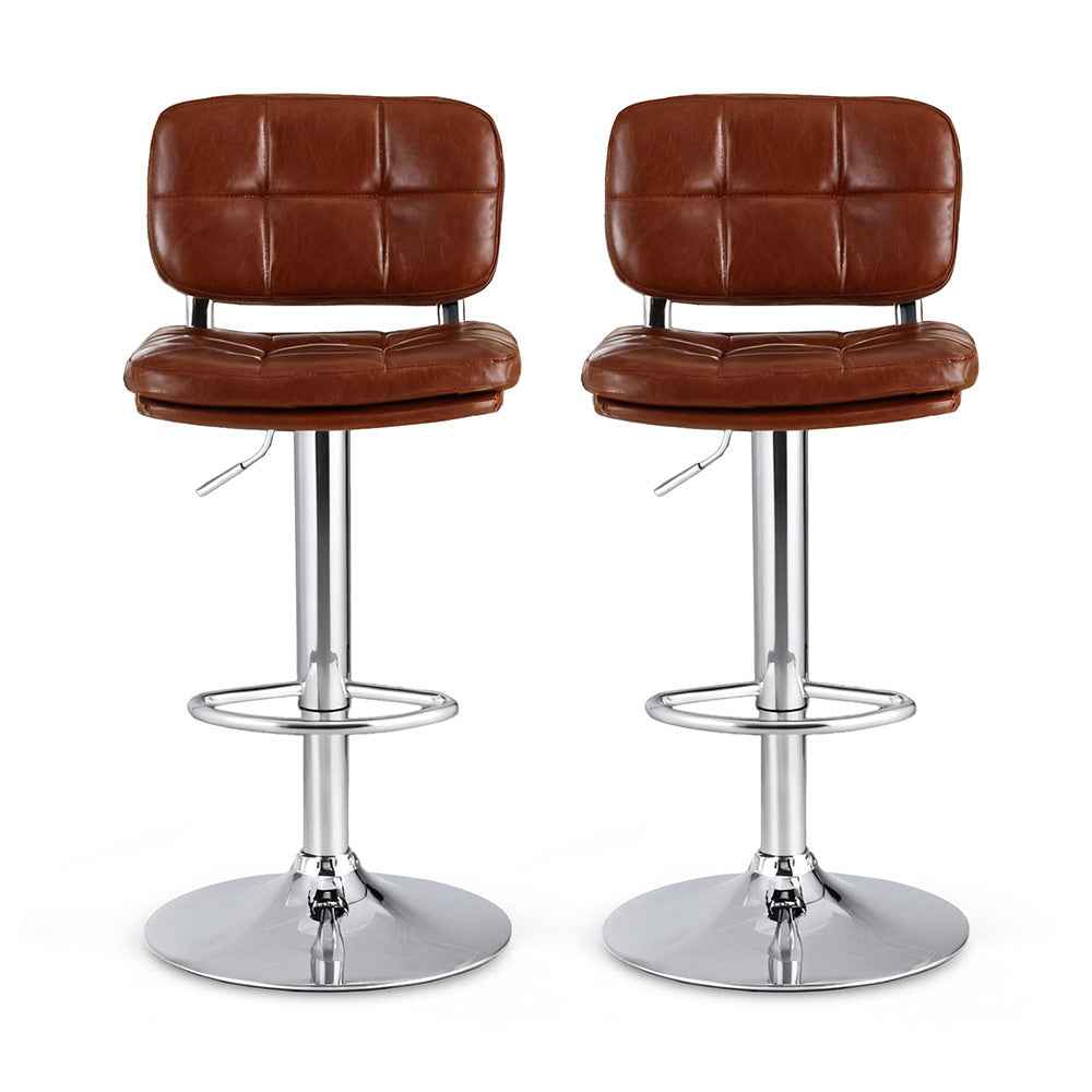 Artiss 2x Bar Stools Kitchen Swivel Gas Lift Counter Chair Tuft PU Leather Brown