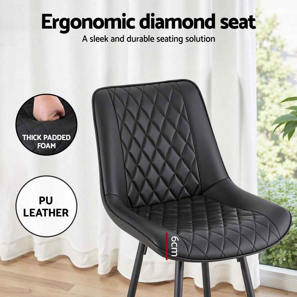 Artiss 2x Bar Stools Kitchen Dining Chair Counter Stool Diamond PU Leather Black
