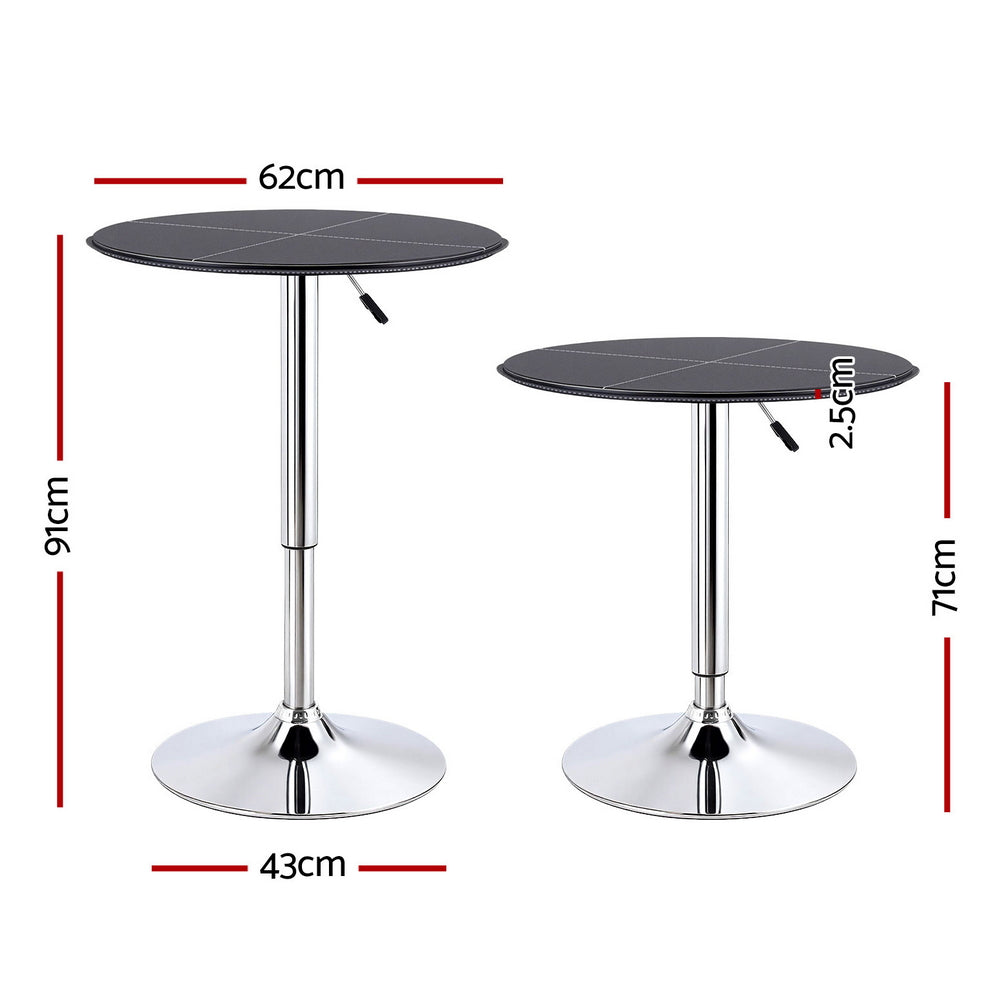 Artiss Bar Table Round Swivel Height Adjustable 62cm Modern PVC Leather Black - YDS.com.au
