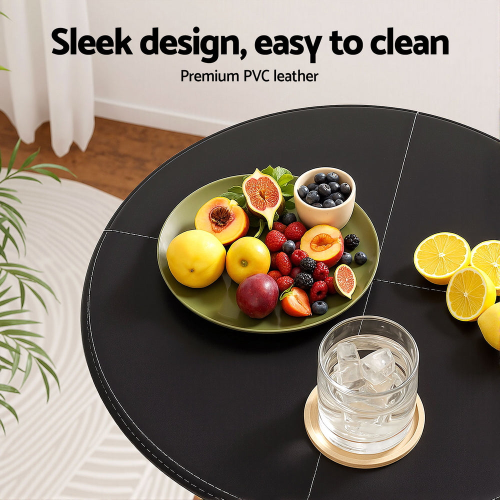 Artiss Bar Table Round Swivel Height Adjustable 62cm Modern PVC Leather Black - YDS.com.au