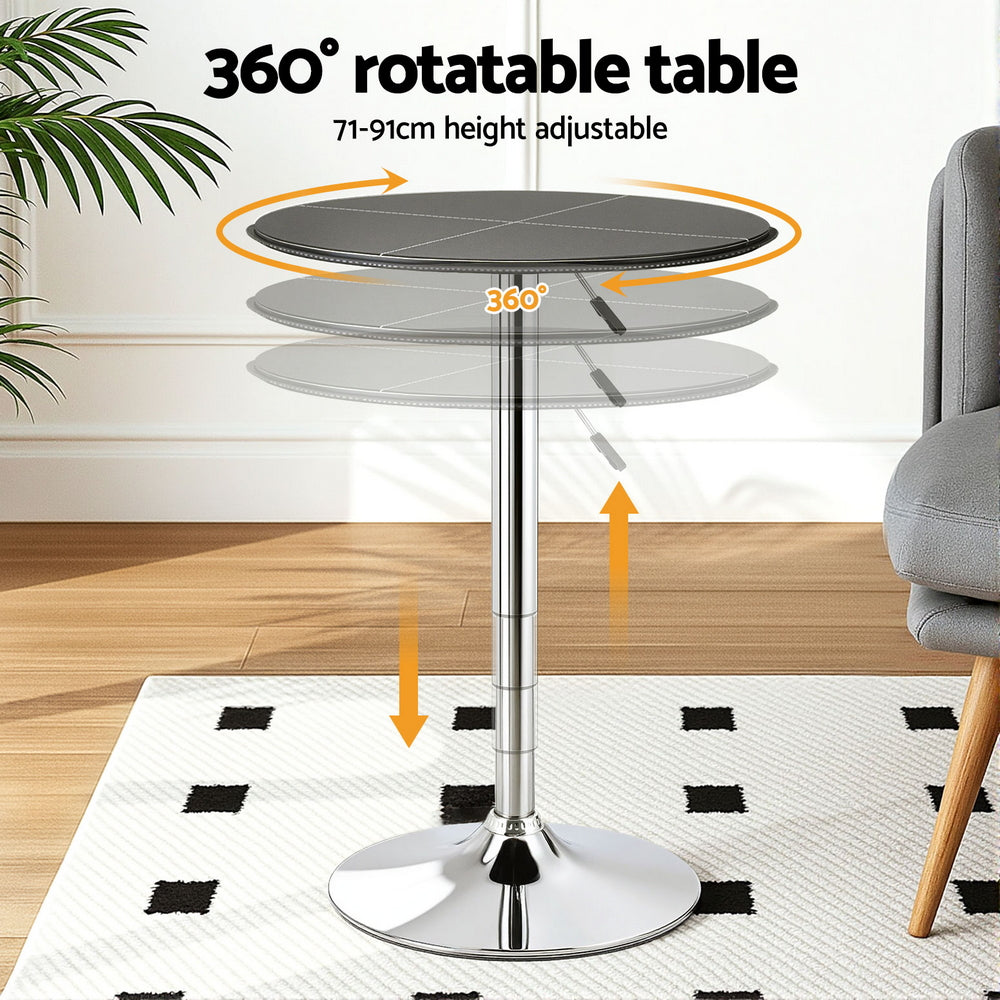 Artiss Bar Table Round Swivel Height Adjustable 62cm Modern PVC Leather Black - YDS.com.au