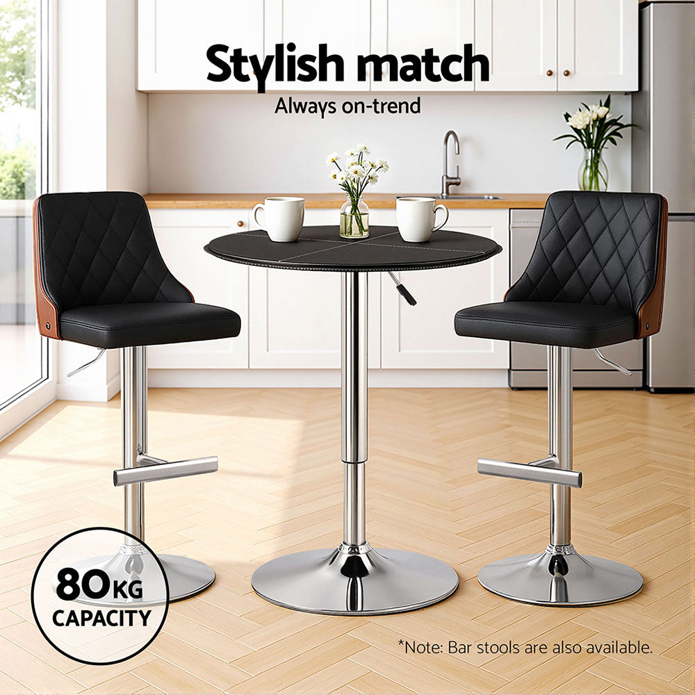 Artiss Bar Table Round Swivel Height Adjustable 62cm Modern PVC Leather Black - YDS.com.au