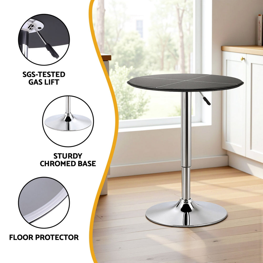 Artiss Bar Table Round Swivel Height Adjustable 62cm Modern PVC Leather Black - YDS.com.au