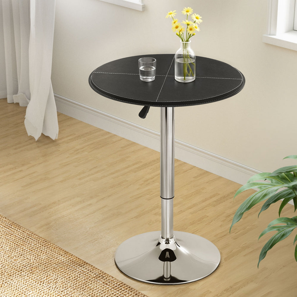 Artiss Bar Table Round Swivel Height Adjustable 62cm Modern PVC Leather Black - YDS.com.au