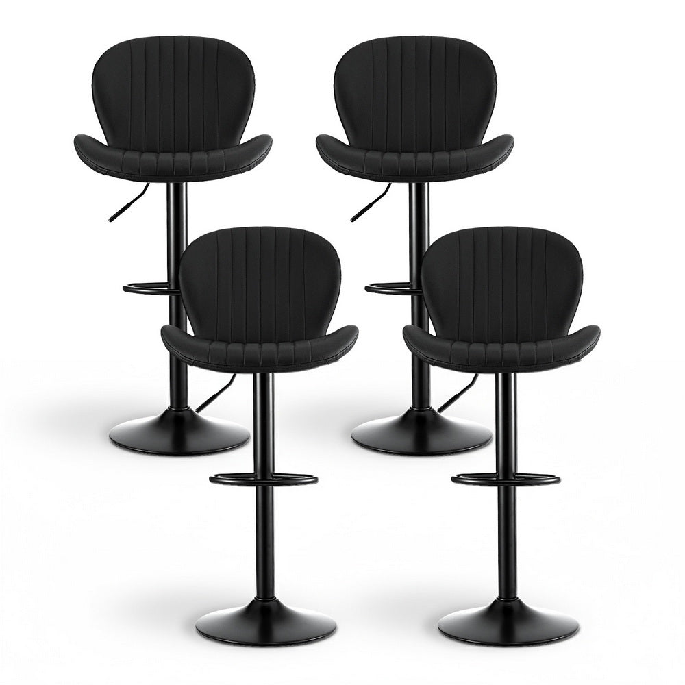 Artiss 4x Bar Stools Kitchen Swivel Gas Lift Counter Chair Shell Leather Black