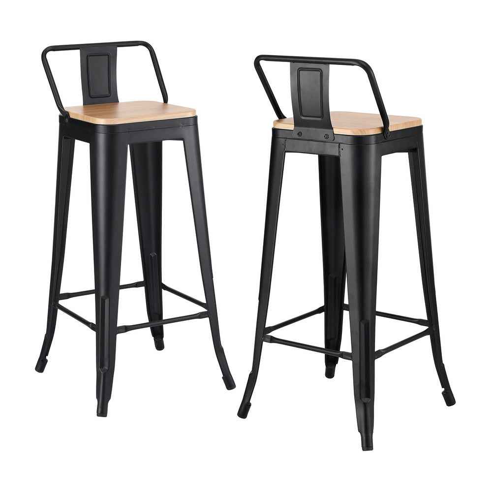 Artiss 2x Bar Stools Kitchen Counter High Chair Dining Stackable Metal Black