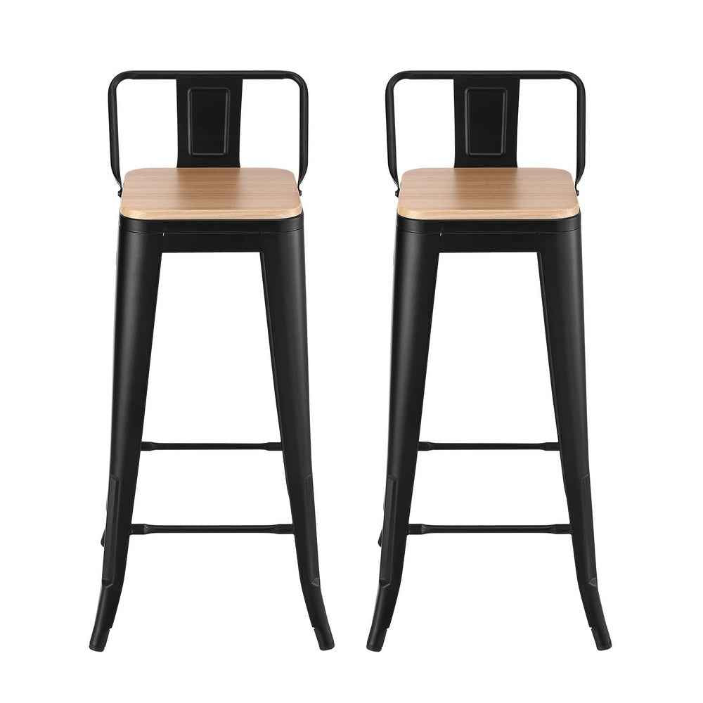 Artiss 2x Bar Stools Kitchen Counter High Chair Dining Stackable Metal Black