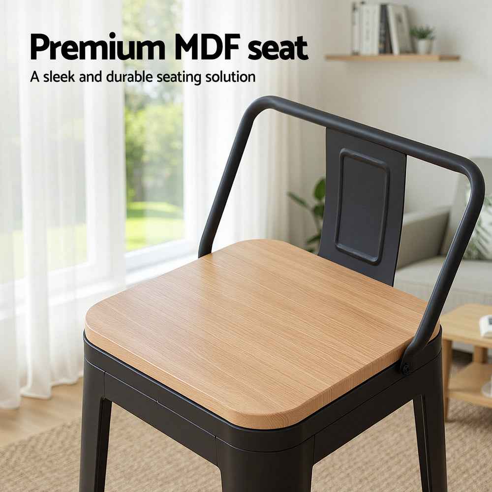 Artiss 2x Bar Stools Kitchen Counter High Chair Dining Stackable Metal Black