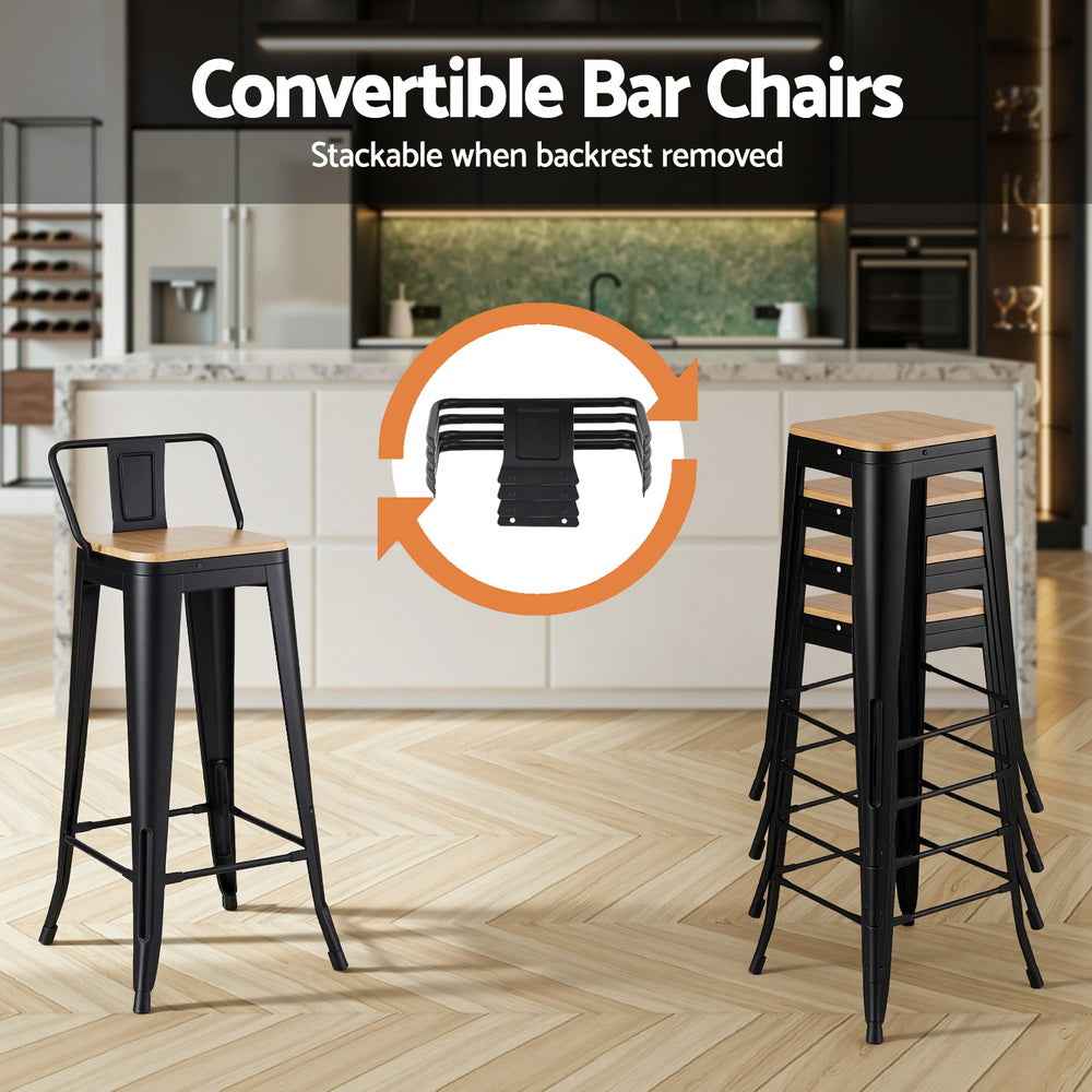 Artiss 2x Bar Stools Kitchen Counter High Chair Dining Stackable Metal Black