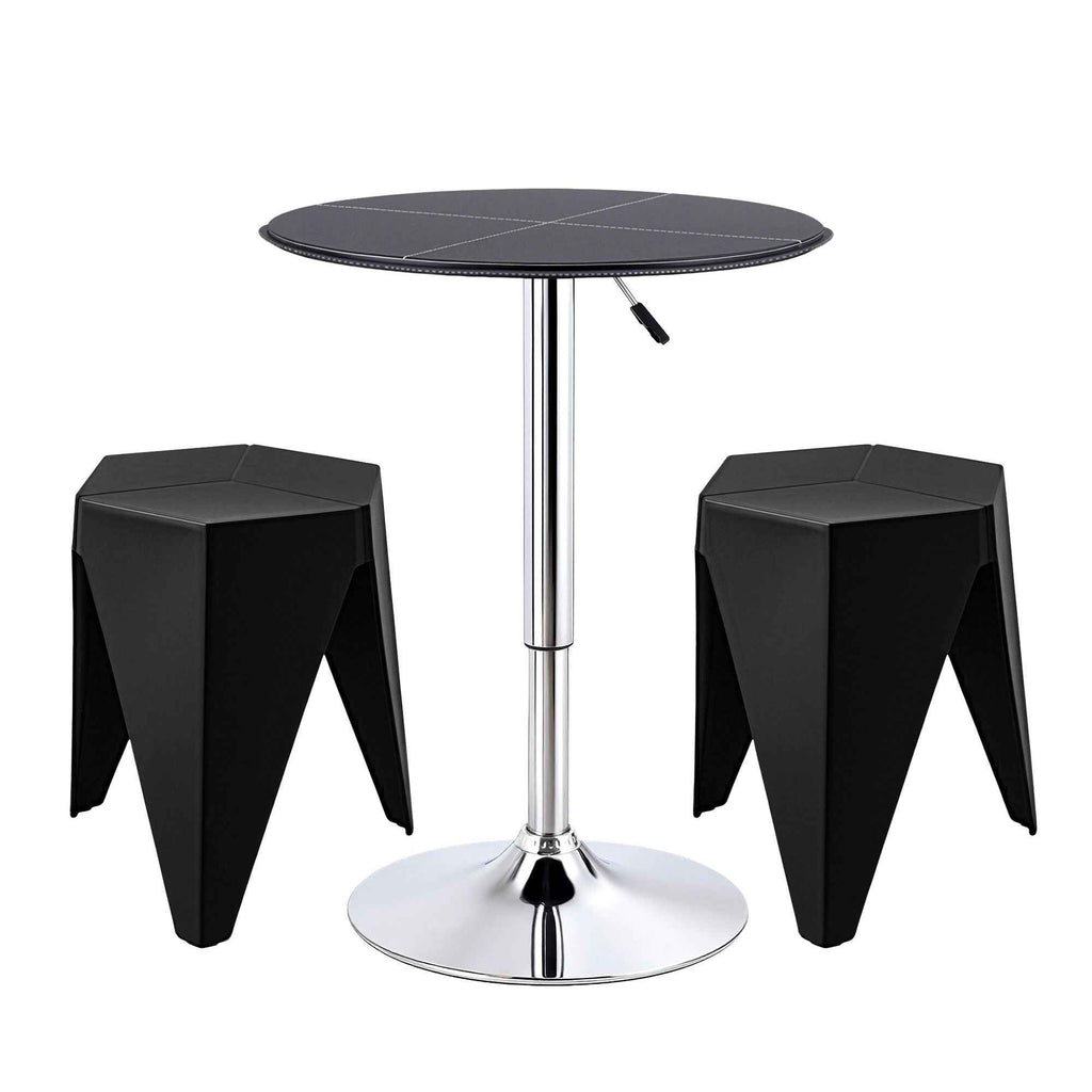 Artiss Bar Stools and Table Set 3PCS Dining Desk Kitchen Chair PVC Leather Black