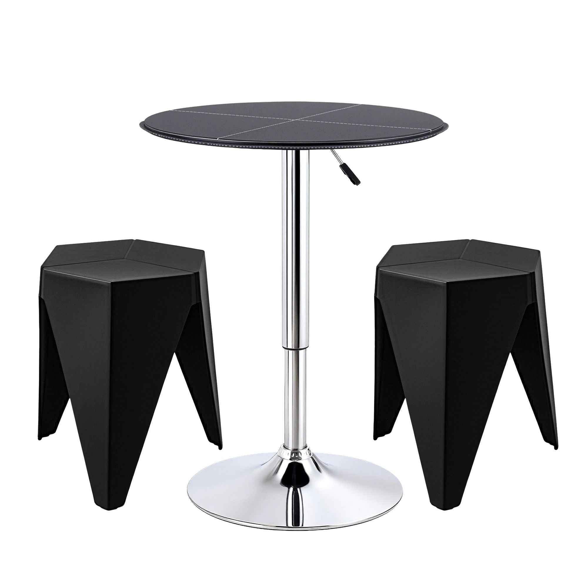 Artiss Bar Stools and Table Set 3PCS Dining Desk Kitchen Chair PVC Leather Black