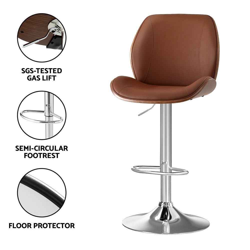 Artiss 1X Bar Stool Bentwood Swivel Adjustable Kitchen Dining Counter Stool Leather Brown