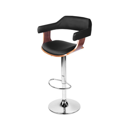 Artiss Bar Stools Gas Lift Leather w/Armrest Black