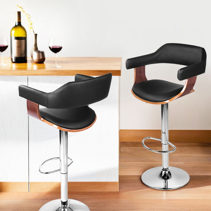 Artiss 4x Bar Stools Gas Lift Leather w/Armrest Black