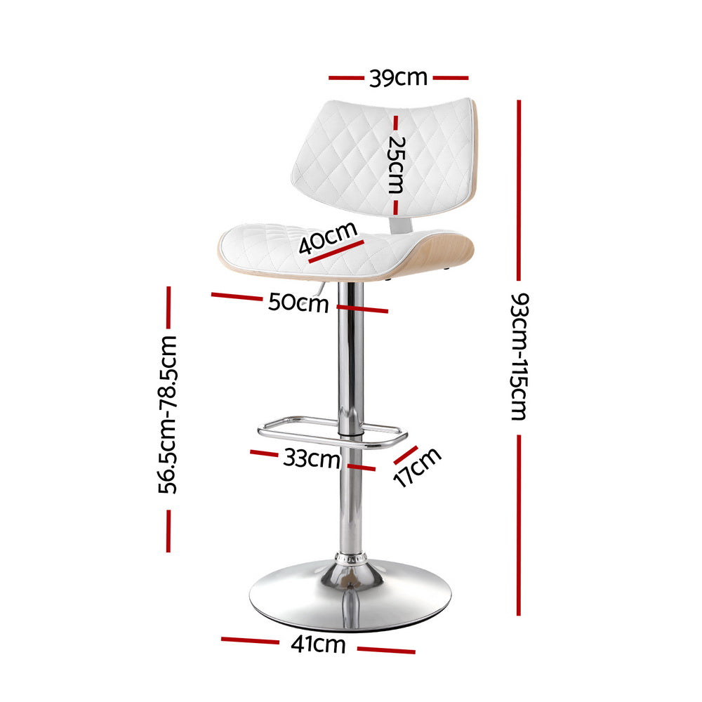 Taburetes de bar Artiss Sillas de comedor de cocina Taburete con elevación a gas Madera Cuero Blanco