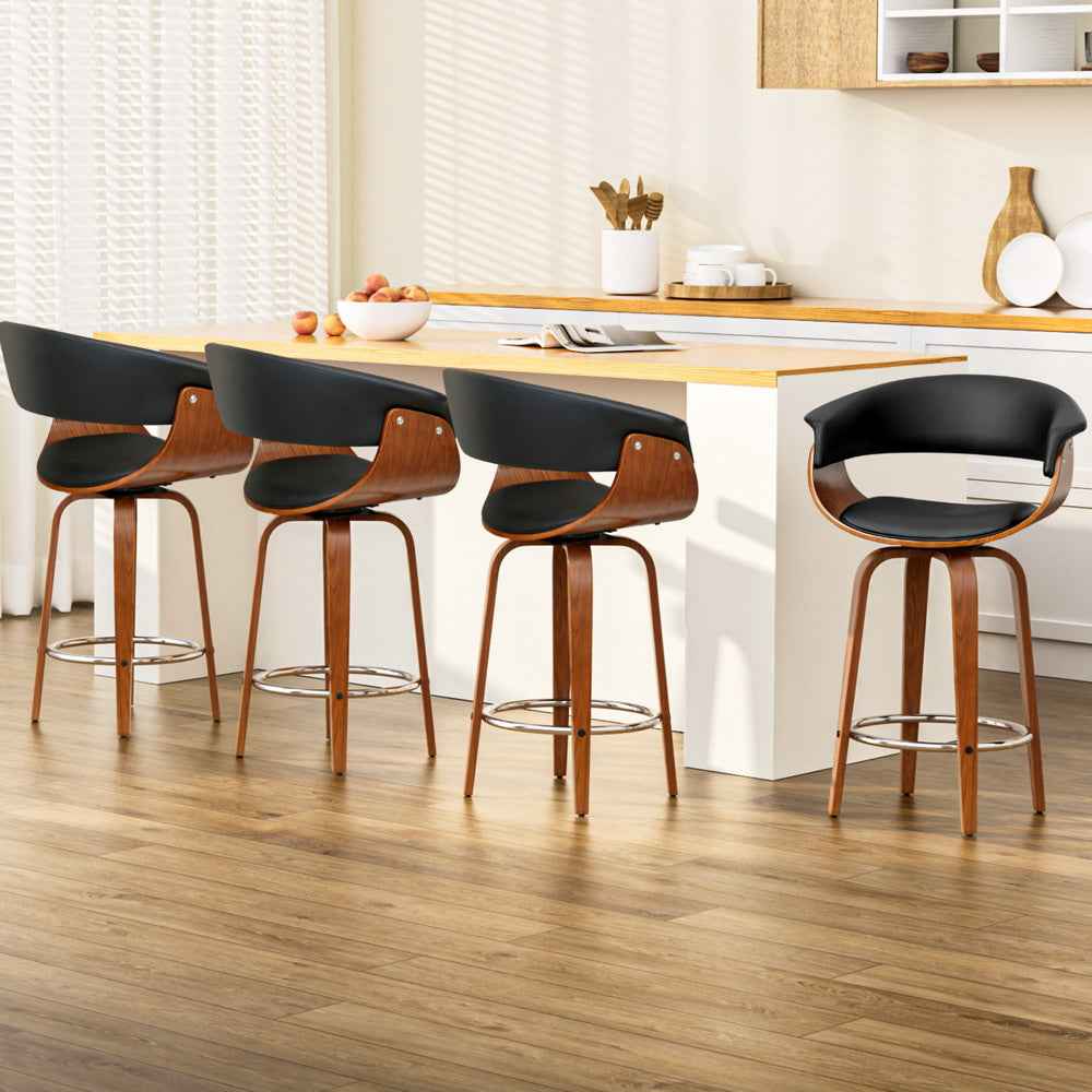 Artiss 4x Bar Stools Swivel PU Seat Wooden
