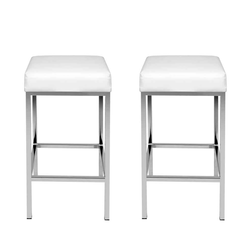 Artiss 2x Bar Stools Leather Padded Metal White