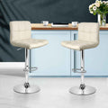 Artiss 2x Bar Stools Leather Gas Lift Beige - YDS.com.au