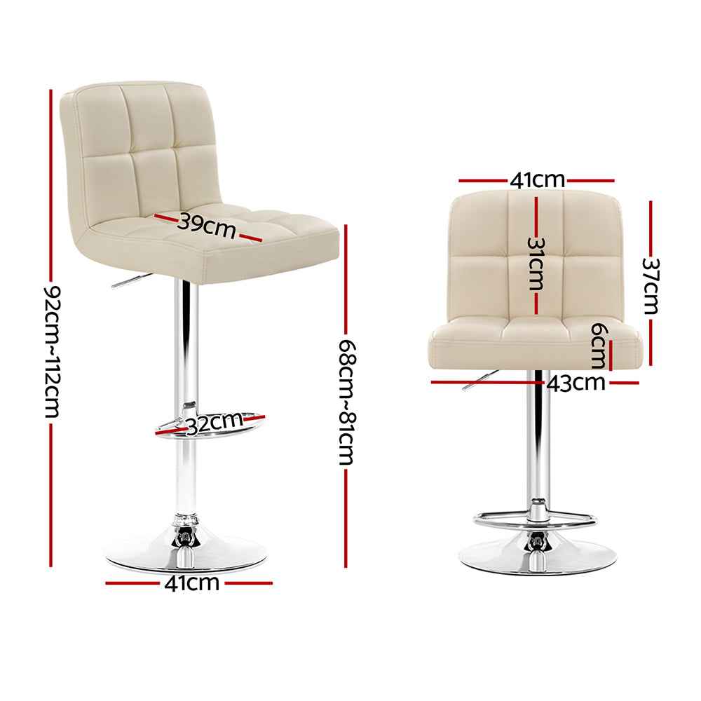 Artiss 2x Bar Stools Leather Gas Lift Beige