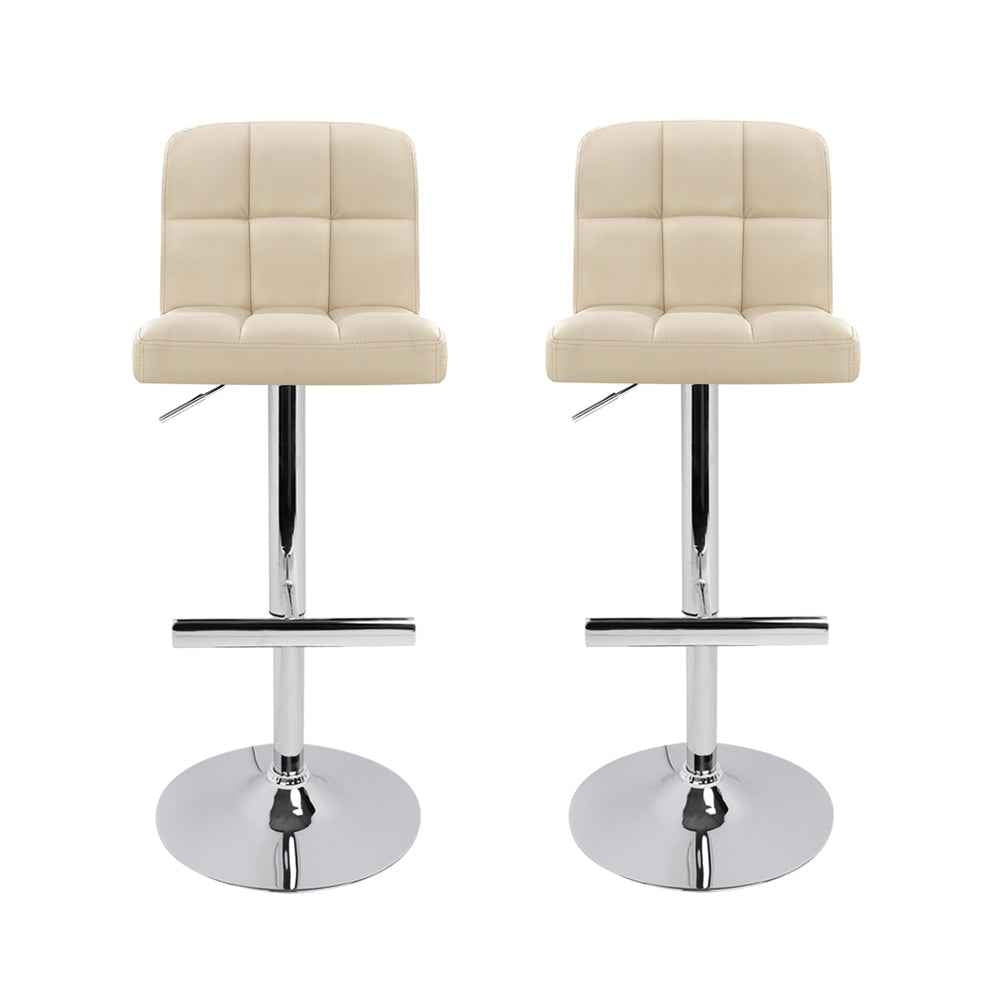 Artiss 2x Bar Stools Leather Gas Lift Beige