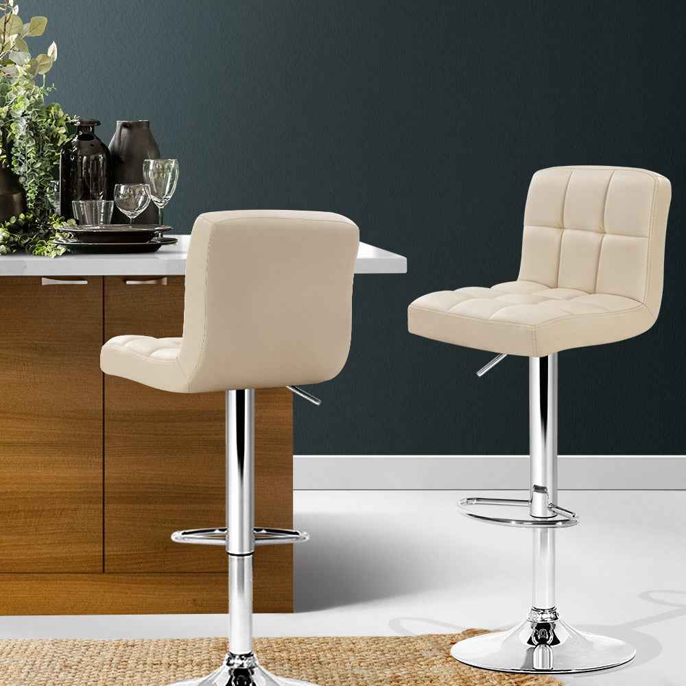 Artiss 2x Bar Stools Leather Gas Lift Beige