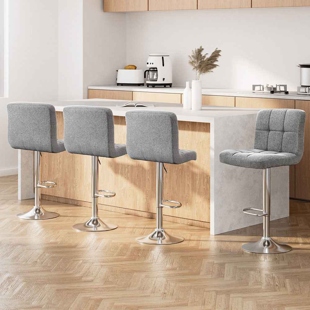 Artiss 4x Bar Stools Fabric Gas Lift Grey